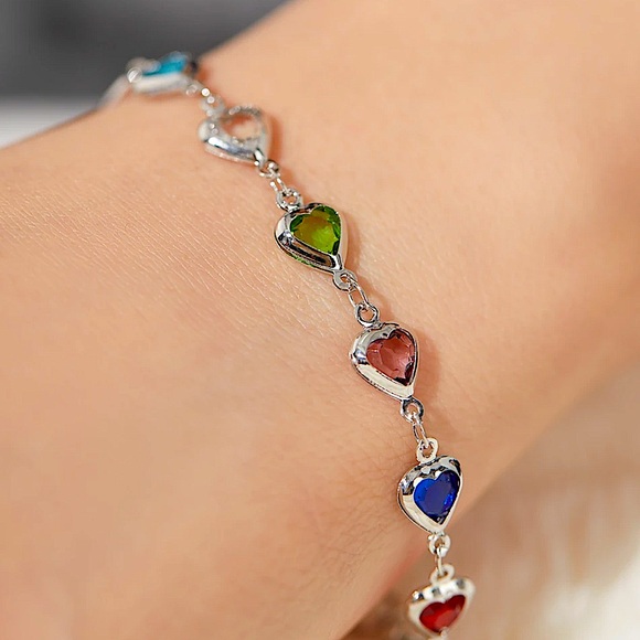 Heart Multicolor Zircon Sterling Silver Bracelet - Picture 4 of 8